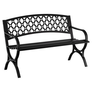 Huxxion 50" Outdoor Garden Bench, Iron Metal Frame Patio Bench with Backrest Armrests, Weatherproof Anti-Rust Outdoor Bench - 1 of 4