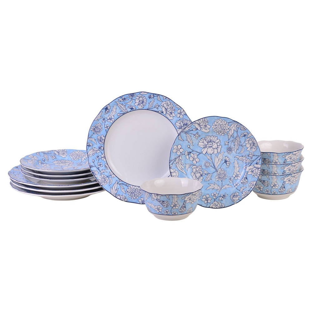 Photos - Glass 222 Fifth 12pc Cleremont Dinnerware Set Light Blue