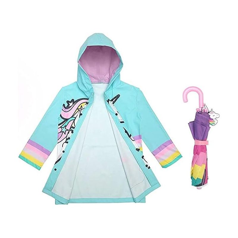 Unicorn Girls Umbrella & Rain Jacket Set - Kids Ages 3T-9 Years, 3 of 4