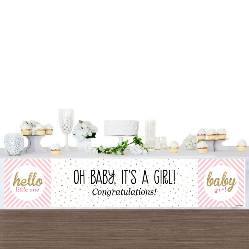 Big Dot of Happiness Hello Little One - Pink and Gold - Girl Baby Shower Decorations Party Banner, 3 of 7