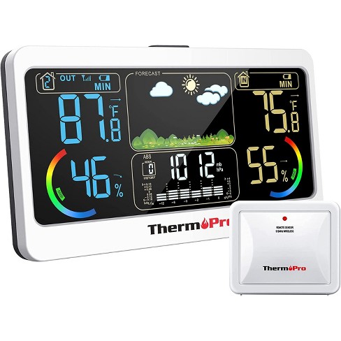 Thermopro Tp68b Weather Station 500ft Indoor Outdoor Thermometer Wireless,  Hygrometer Barometer With Temperature Humidity Sensor : Target