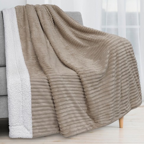Pavilia Soft Thick Fleece Flannel Ribbed Striped Throw Blanket, Luxury Fuzzy  Plush Warm Cozy For Sofa Couch Bed, Taupe/throw - 50x60 : Target