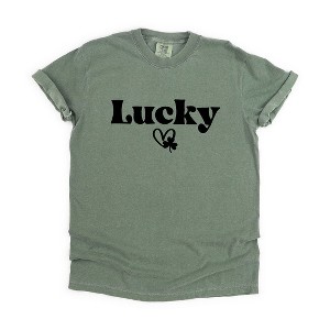 Simply Sage Market Women's Lucky With Heart And Clover Short Sleeve Garment Dyed Tee - 1 of 4