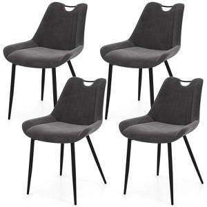 Costway Dining Chair Set of 4 Faux Leather Upholstered Kitchen Chairs with Metal Legs Black/Gray/Green - 1 of 4