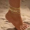 6 PCS 14k Plated Gold Layered Anklet Set Waterproof Herringbone Paperclip Beaded Figaro Cuban Link Chain - 3 of 4