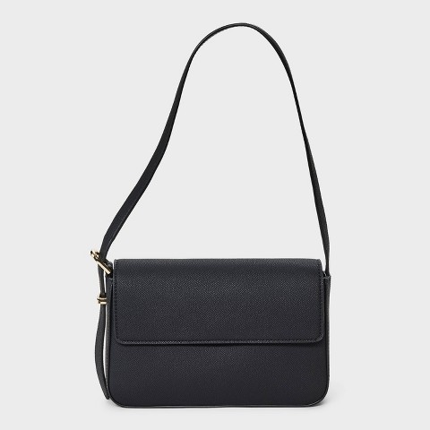 A New Day Flap Shoulder Bag - A New Day™ Black: Shell, Adjustable Strap, Lightweight Design