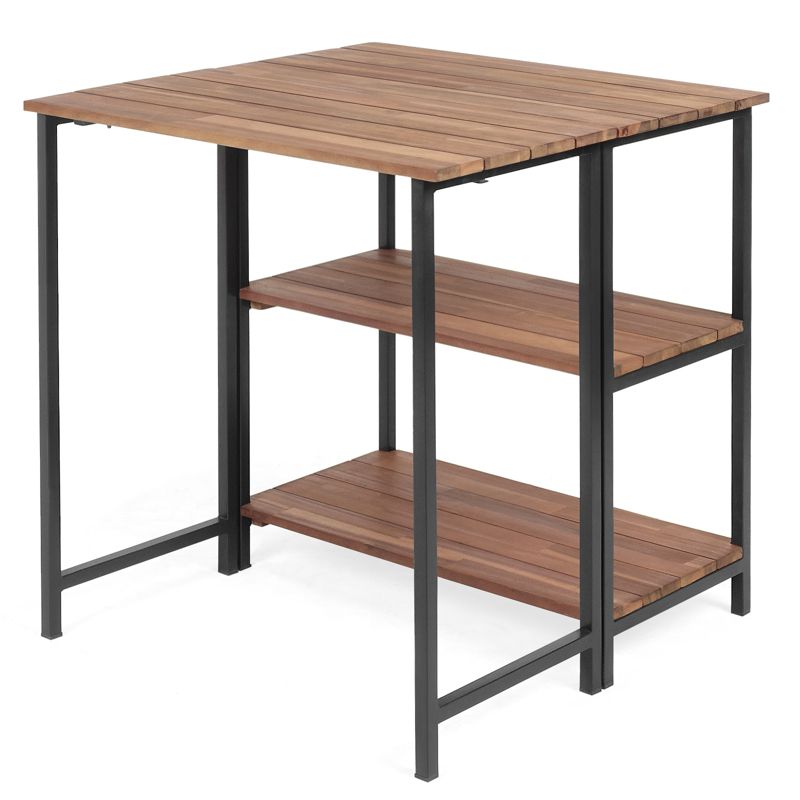 Tangkula Folding Dining Table Acacia Wooden Storage Shelves for Indoor & Outdoor Use, 1 of 11