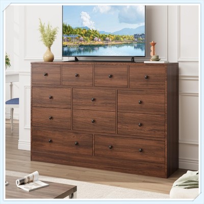 12 Drawer Dresser with Power Outlet, 61" Wood Storage Chest for Bedroom, Living Room, Hallway – Large Capacity Organizer