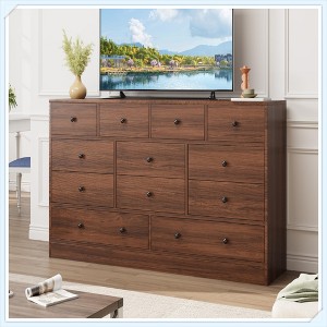 12 Drawer Dresser with Power Outlet, 61" Wood Storage Chest for Bedroom, Living Room, Hallway – Large Capacity Organizer - 1 of 4