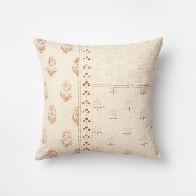 Printed Patchwork Square Throw Pillow with Tassel Zipper Cream/Mauve - Threshold™ designed with Studio McGee