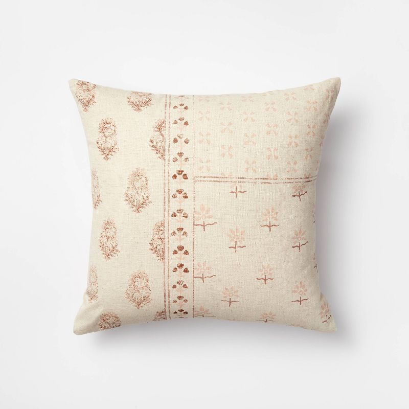 Printed Patchwork Square Throw Pillow with Tassel Zipper Cream/Mauve - Threshold&#8482; designed with Studio McGee, 1 of 12