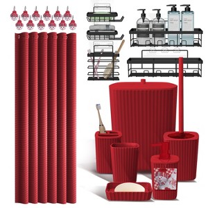 Hearth & Harbor Bathroom Set, Christmas Shower Curtain Set, Bathroom Accessories Set, Red Bathroom Décor with Xmas Toilet Brush & Trash Can - 1 of 4
