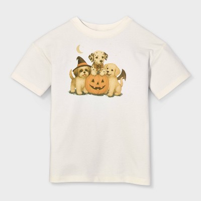 Детские футболки Cat & Jack Girls' Short Sleeve Halloween 'Puppy Pumpkins' Oversized Graphic T-Shirt - Cat & Jack™ Cream M — фото 2