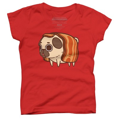 Girl's Design By Humans Puglie Bacon Strip By Puglie T-Shirt