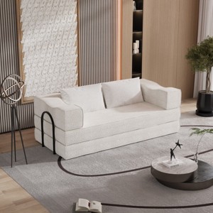 Yukimo 80" Convertible Sofa Bed - DIY Modular 3-Seat Folding Floor Couch, King Size Sleeper (80"L×76"W) with 2 Pillows, Chenille Fabric, Beige+White - 1 of 4