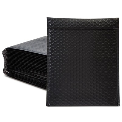 Stockroom Plus 25 Pack Self-Adhesive Black Poly Bubble Mailers, 8.5 x 12 Padded Envelopes for Mailing, Shipping Supplies