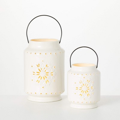 6"H and 9.5"H Sullivans Snowflake Lantern - Set of 2, White
