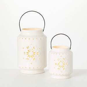 6"H and 9.5"H Sullivans Snowflake Lantern - Set of 2, White - 1 of 4