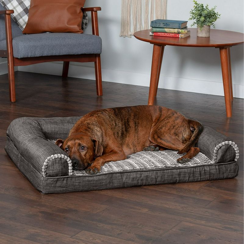 FurHaven Luxe Fur & Performance Linen Memory Foam Sofa Dog Bed, 3 of 6