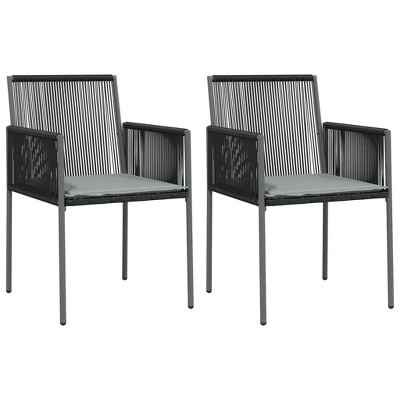 vidaXL - Set of 2 Black Patio Chairs with Cushions, Durable Poly Rattan Garden Furniture