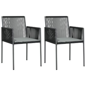 vidaXL - Set of 2 Black Patio Chairs with Cushions, Durable Poly Rattan Garden Furniture - 1 of 4