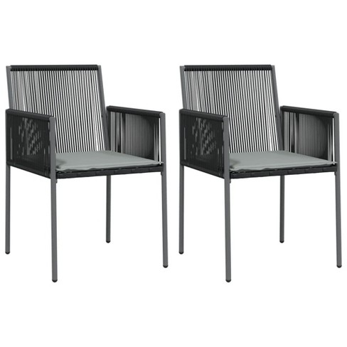 vidaXL Set of 2 Black Patio Chairs with Cushions Durable Poly Rattan Garden Furniture