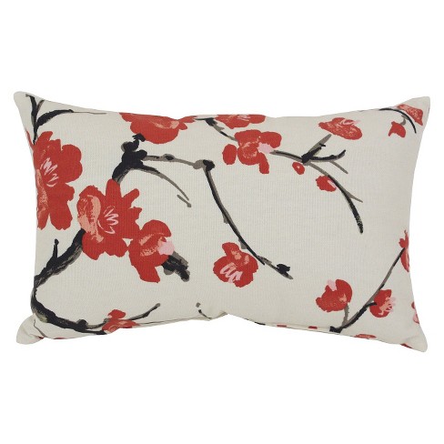 Beige Red Flowering Branch Throw Pillow Pillow Perfect 