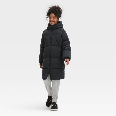 Girls' Solid Puffer Jacket - All in Motion™ Black XS