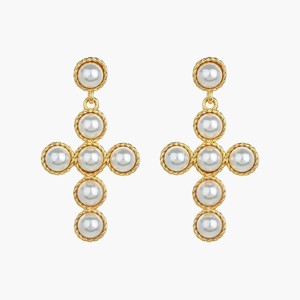 Bearfruit Jewelry Sterling Silver 18k Gold Plated Victoria Cross Cultured Pearl Earrings - 1 of 4
