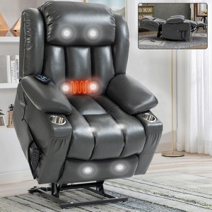 ChicFurnit Living Room Chair Arm Accent Chair Genuine Leather/Faux Leather 350LBS Dual Motor Lift Recliner Massage Heat Elderly Chair for Living Room - 1 of 4