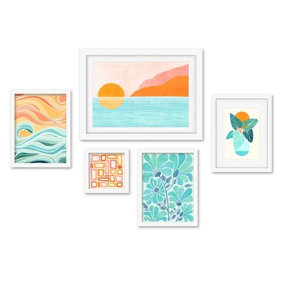 Americanflat 5 Piece White Framed Gallery Wall Art Set - Pastel Color ...
