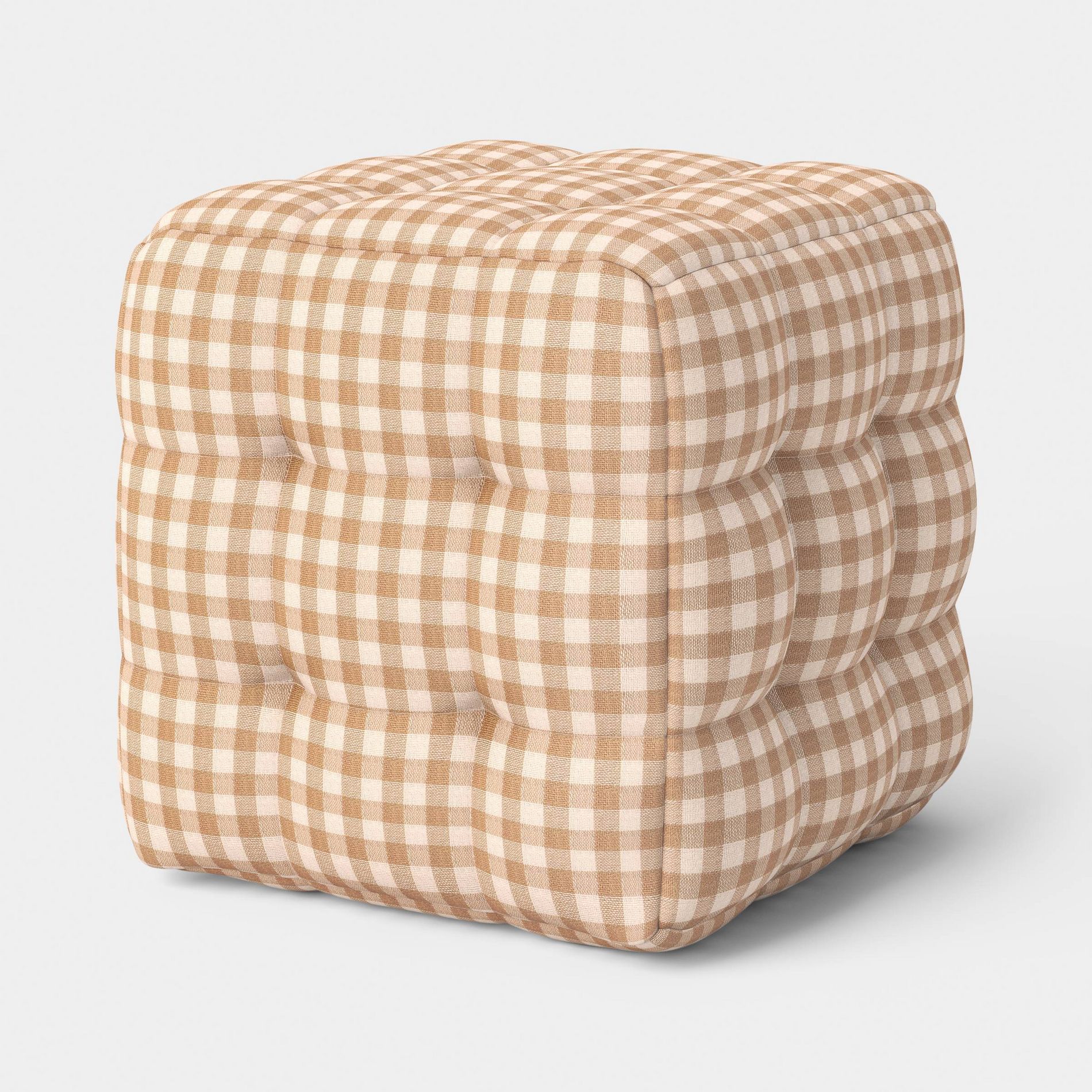 Dorm Tufted Gingham Ottoman Tan - Room Essentials™