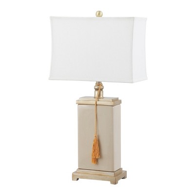 Amiliana 32 Inch Cream Ceramic Tassel Table Lamp with White Shade