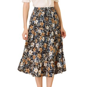 INSPIRE CHIC Women's Tiered A-line Flare Swing Elastic Waist Ruffle Floral Skirt - 1 of 4