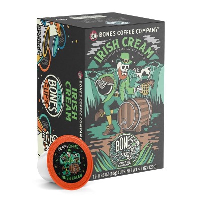 Bones Coffee Irish Cream Nutty Flavor 12ct Single-Serve Bones Cups Coffee Pods Compatible with Keurig Coffee Maker