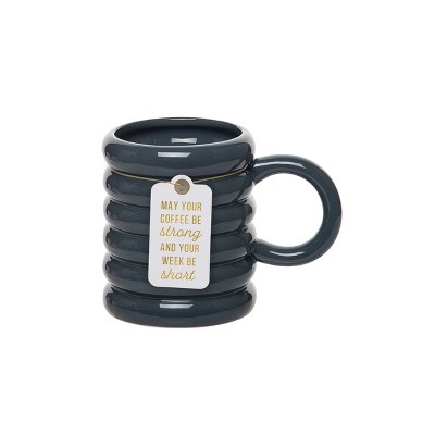 Totalee Gift Strong Coffee Navy Ribbed Mug Ceramic Blue 22 oz