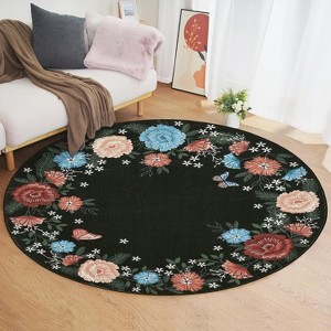 Acekool Washable Floral Area Rug – Soft Low Pile, Non-Slip, Foldable Vintage Design for Living Room & Bedroom - 1 of 4