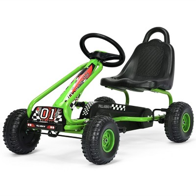 Kids Pedal Go Kart 4 Wheel Ride On Toys w/ Adjustable Seat & Handbrake Green