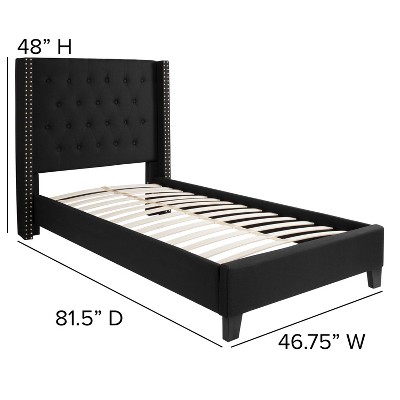 Riverdale Twin Black Upholstered Metal Platform Bed with Nailhead Trim