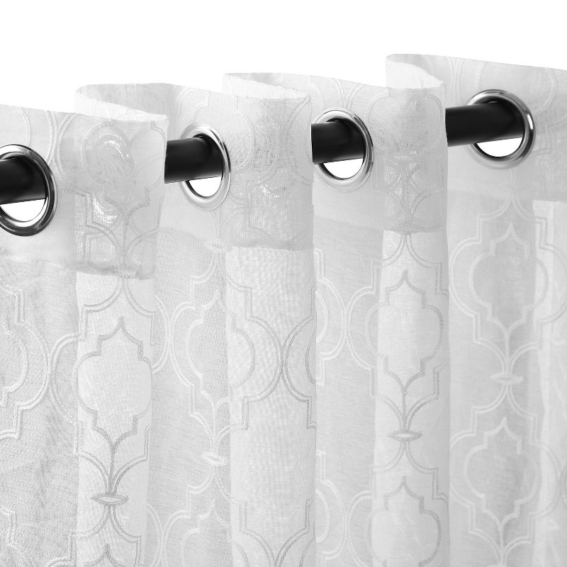 Embroidered Geometric Imperial Trellis Sheer Grommet-Top Curtain Panels by Blue Nile Mills, 2 of 5