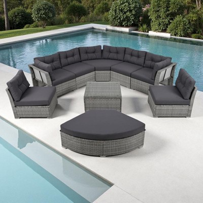 9-Piece Outdoor Patio Sectional Sofa Set with Coffee Table, Free Combination