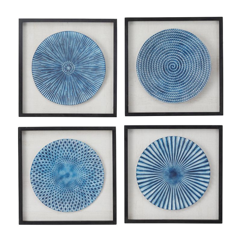 Wood Starburst Radial Plates Framed Wall Art with Black Frame Set of 4 Blue - Olivia &#38; May, 2 of 9
