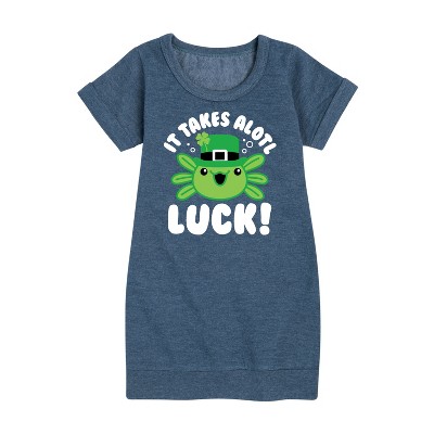 - Instant Message - St. Patrick's Day It Takes Alotl Luck Graphic Short Sleeve Fleece Dress