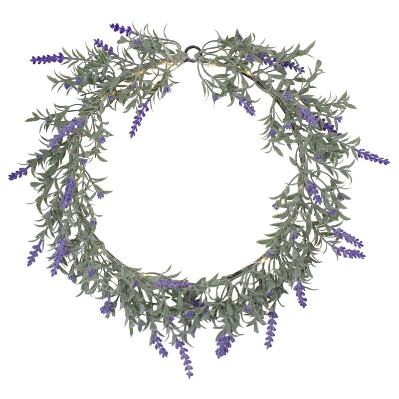 Northlight Pre-Lit Battery Operated Purple Lavender Spring Wreath- 16" - White LED Lights, 1 of 5