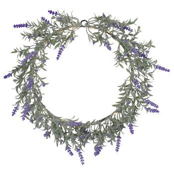 Northlight Pre-Lit Battery Operated Purple Lavender Spring Wreath- 16" - White LED Lights