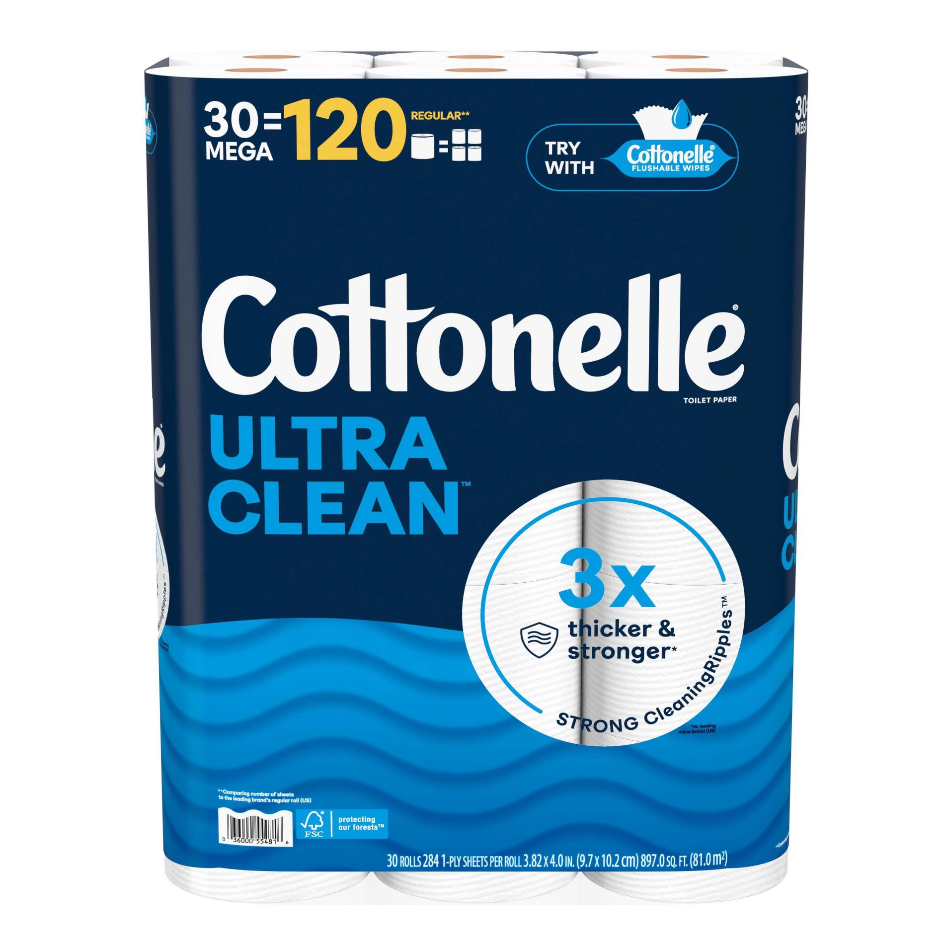 Cottonelle Ultra Clean Strong Toilet Paper - 30 Mega Rolls