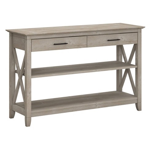 Key West Console Table With Drawers And Shelves Washed Gray - Bush