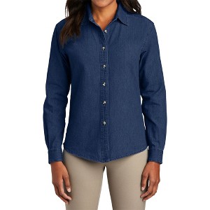 Mafoose Women's Classic Soft Cotton Long Sleeve Value Denim Shirt - 1 of 4
