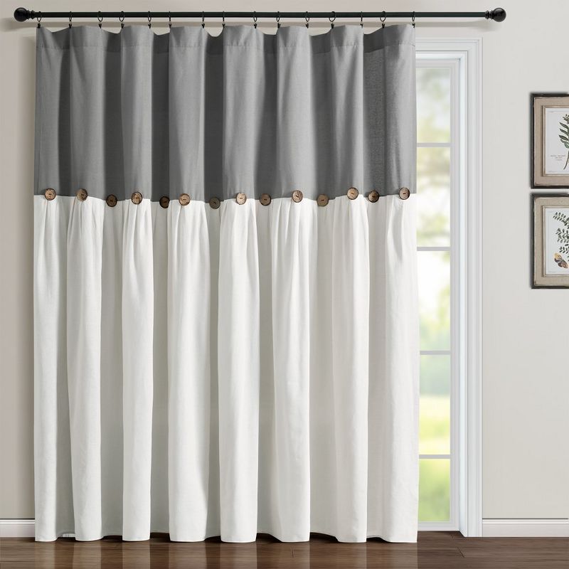 Home Boutique Linen Button Window Curtain Panel Dark Gray/White Single 100x84, 1 of 2