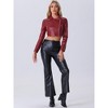 INSPIRE CHIC Women's Faux Leather Long Sleeve Zipper Up Moto Cropped Jacket - 3 of 4